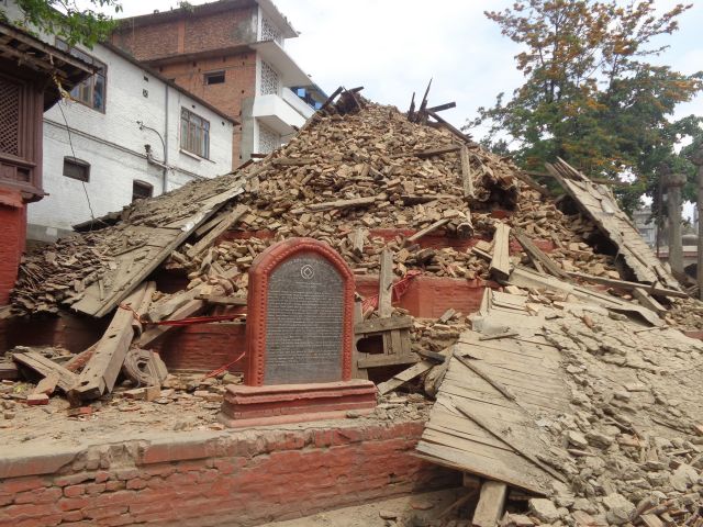 Collapsed temple at Hanuman Dhoka copyright Kai Weise